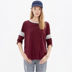 Madewell Linen Burgundy & Grey Frontrunner Tee